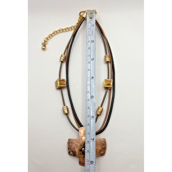 Vintage Copper Cross Chico's Necklace Adjustable Charms Hope Used - Picture 6 of 10